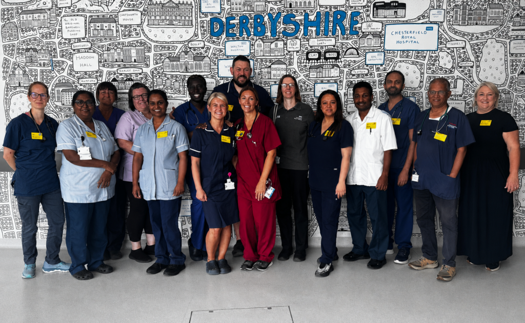 Colleagues in Chesterfield Royal Hospital's Emergency Department stand together for photo